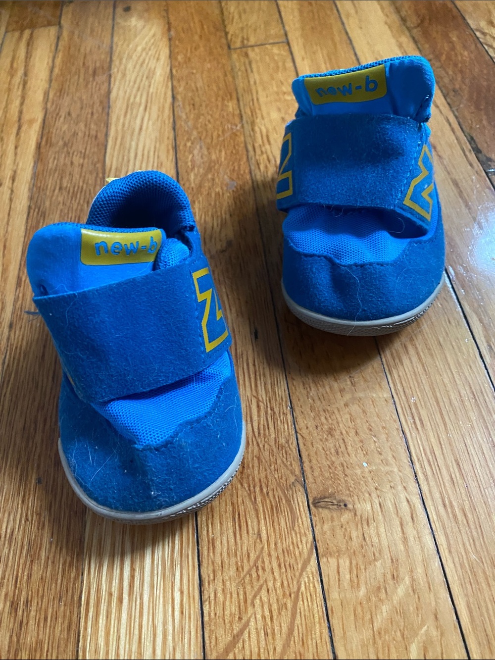 New Balance Bright Blue Velcro Toddler Sneakers with Yellow Accents